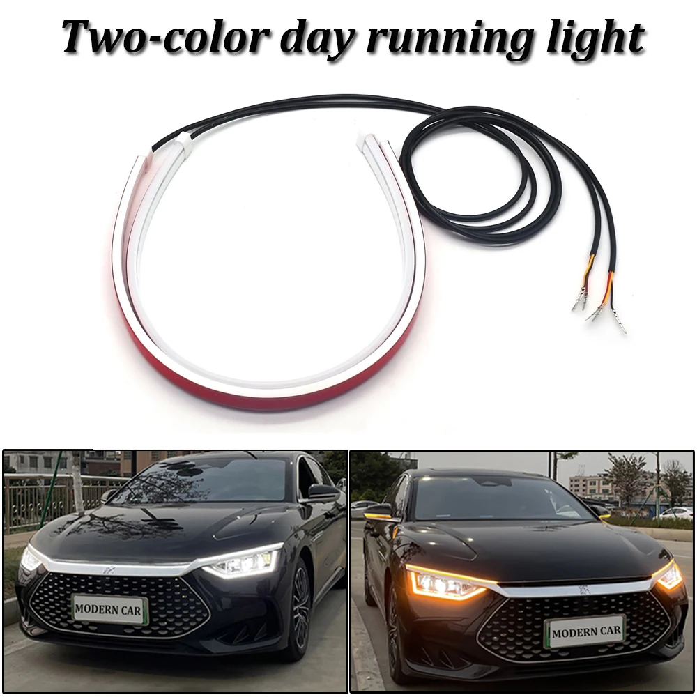 2Pcs New Highlight DRL LED Strip Turn Signal Light Sequential Yellow Bright Flexible Daytime Running Light 12V Car Headlight