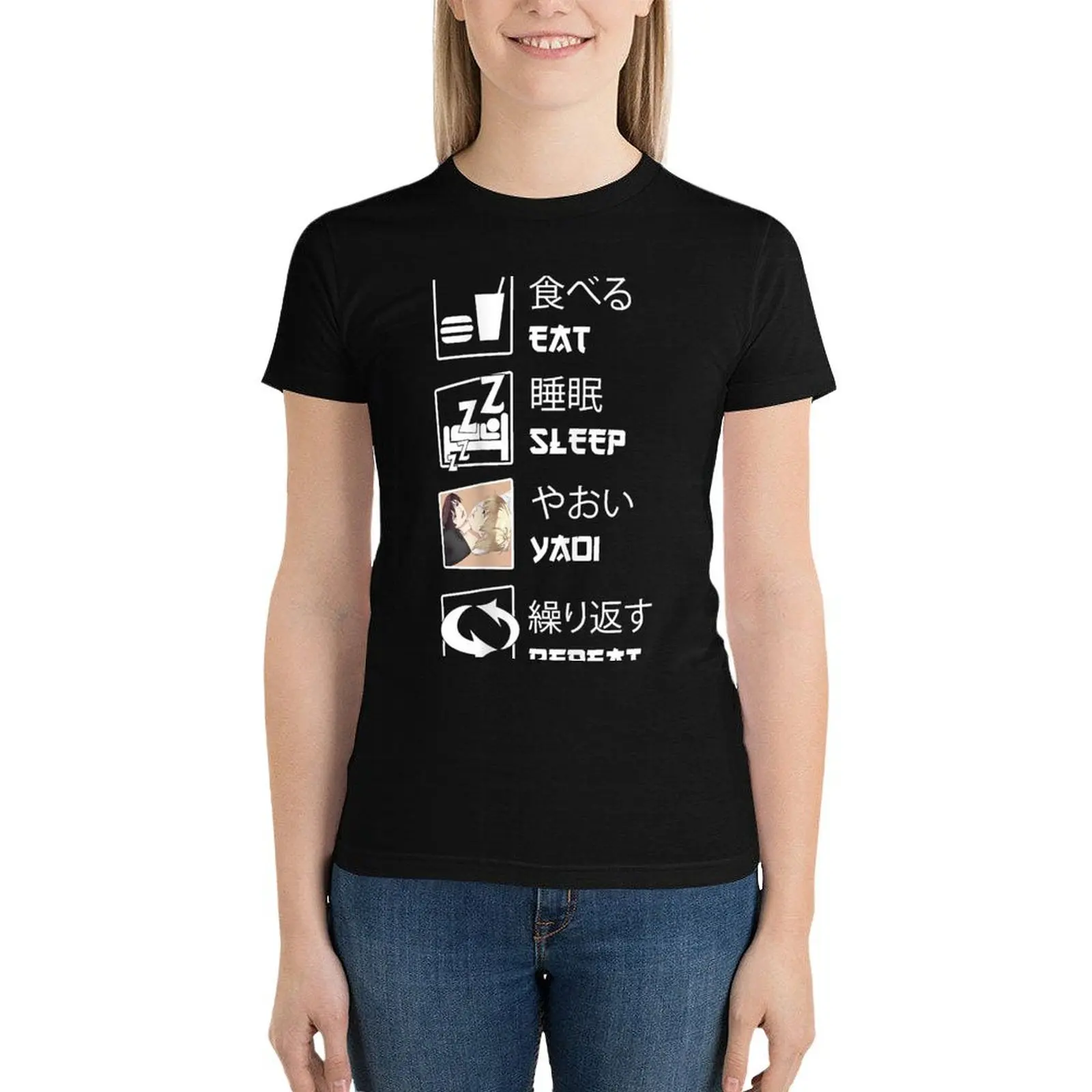 

Eat Sleep Yaoi Repeat T-Shirt aesthetic clothes hippie clothes Blouse t-shirt dress for Women graphic