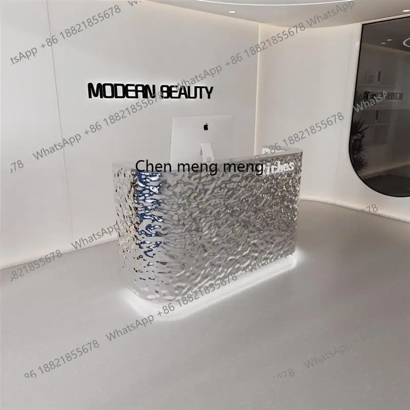 صفحة الخروج من الفولاذ المقاوم للصدأ منحني تموج الماء صالون تجميل مكتب الاستقبال متجر الملابس مكتب الاستقبال التجاري