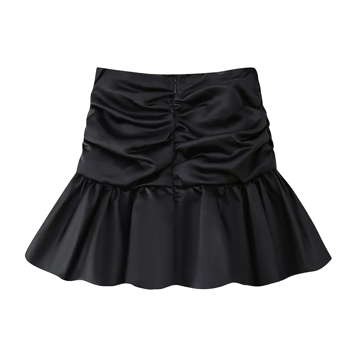 HH TRAF Women Chic Bud Satin Tutu Decorated Slim Mini Skirt Summer Women High Waist Back Zipper Pleated Short Skirt Streetwear