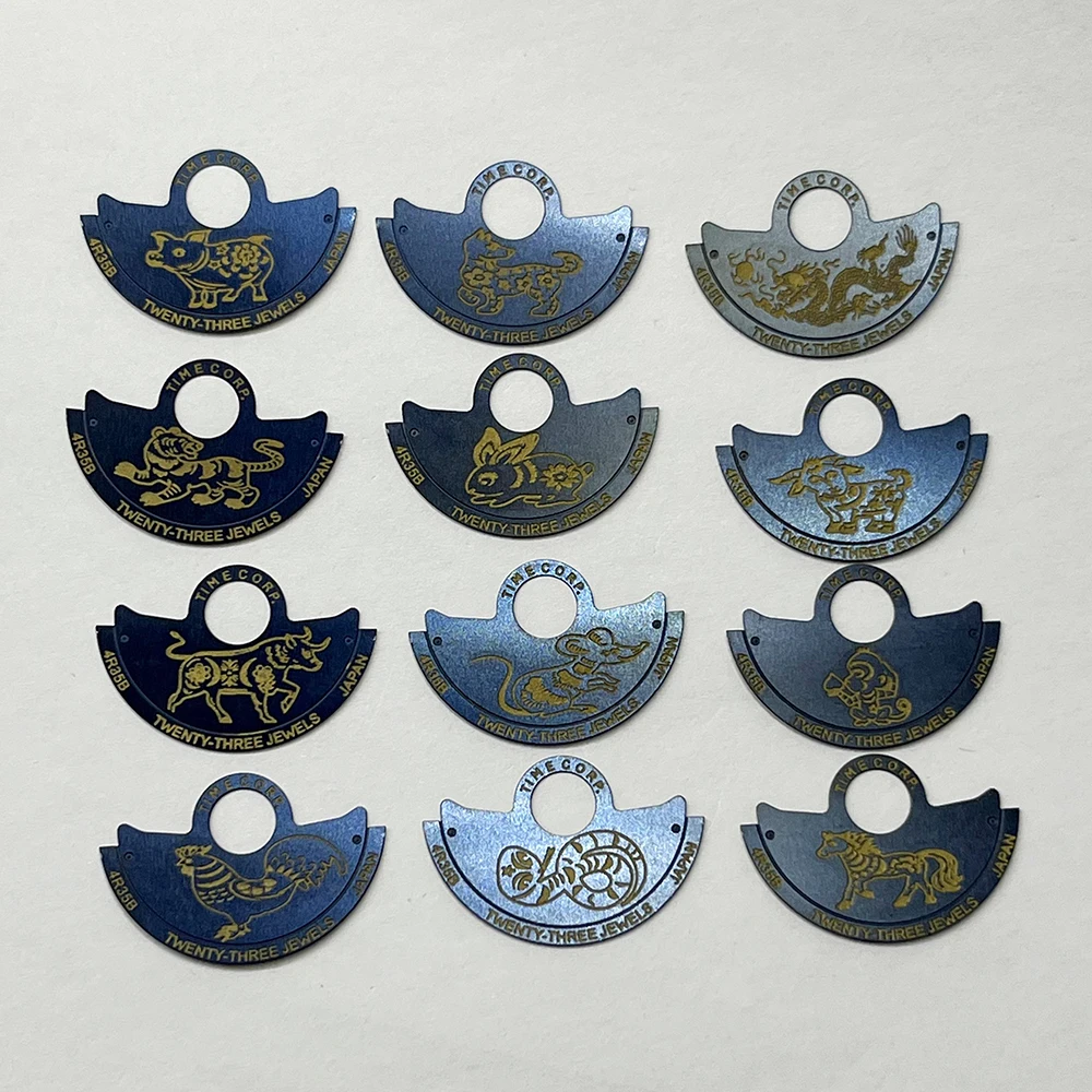 Ultra-thin Blue Metal Rotor Patch/Stickers Fit to NH34 NH35 NH36 Classic China Zodiac Signs 12 Animal Symbol Oscillating Weight