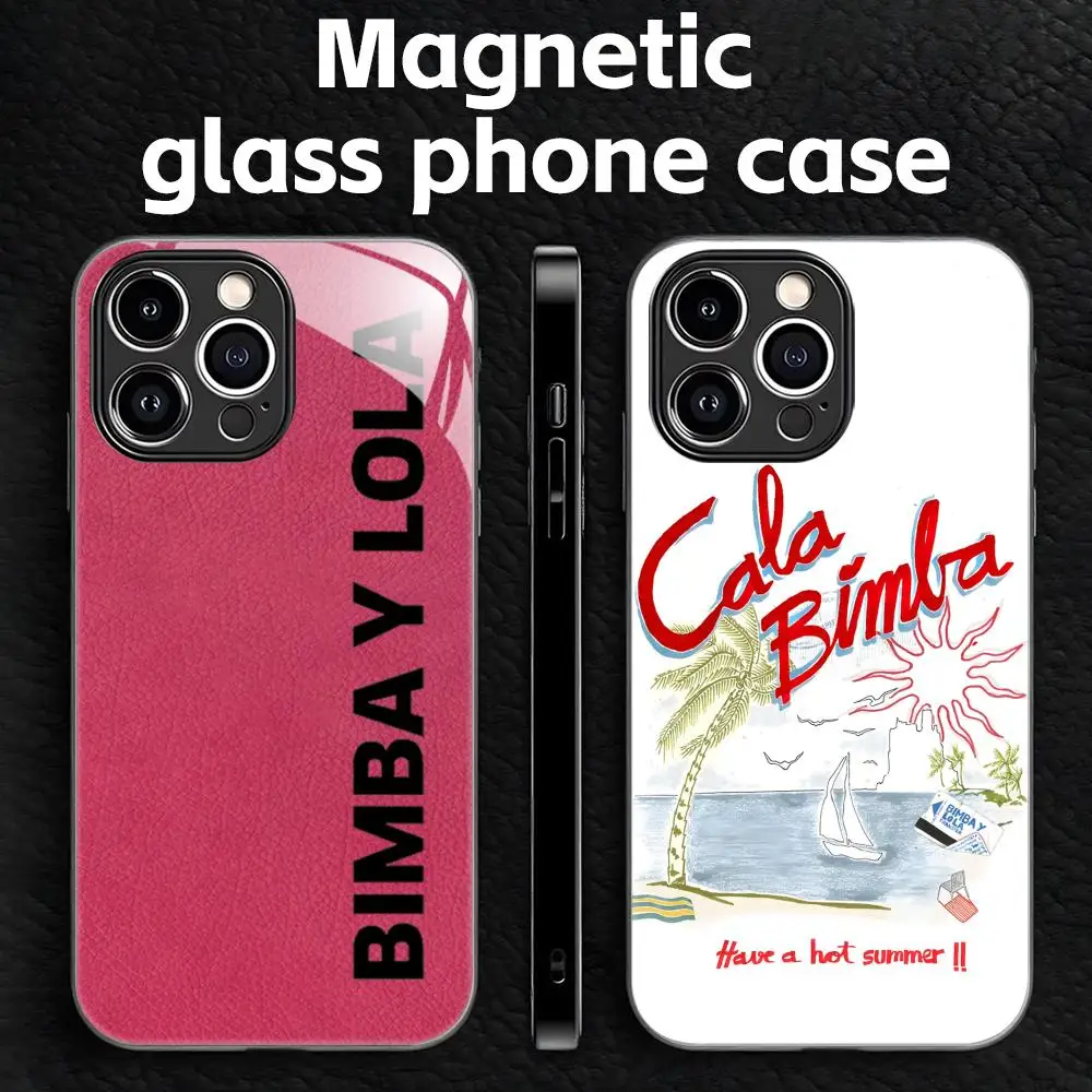 Funda para Teléfono con Logotipo de la Marca BIMBA Y LOLA para iPhone 17 16 15 14 13 12 11 X XR XS 8 Plus Mini Pro Max, Funda Magnética de Vidrio