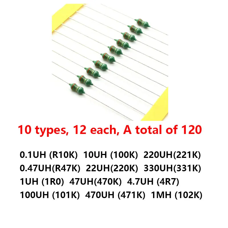 0307 color code inductor color ring inductance 0.1UH-1MH 10 types, 12each, A total of 120 Color ring inductance kit