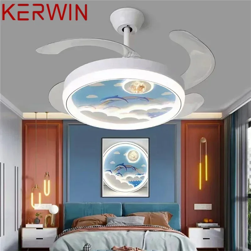 KERWIN Nordic Children Stealth Fan Light LED Modern Living room Restaurant Bedroom Ceiling Fan Light Remote Electric Fan Light