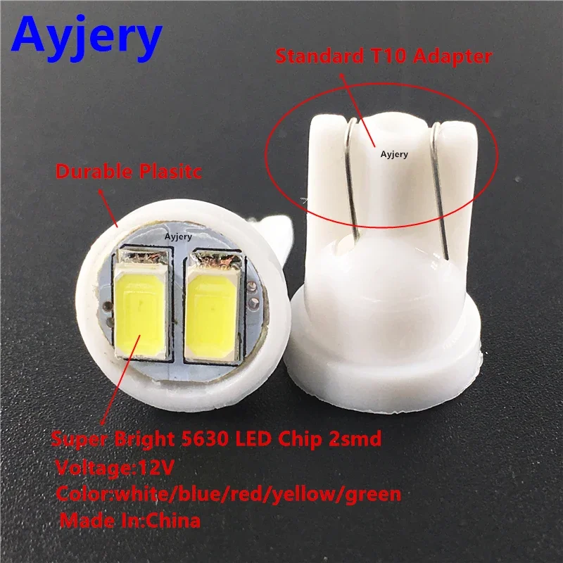 AYJERY Wholesale 2000X T10 W5W 5630 2 SMD 194 168 2 Led Auto Instrument Lamps Car License Plate Lamps Interior Light Bulbs 12V