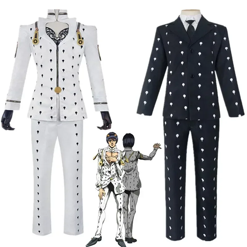 

Anime JoJo Bizarre Adventure Bruno Bucciarati Cosplay Costume Black White Zentai Suit Full Set - Officially Licensed