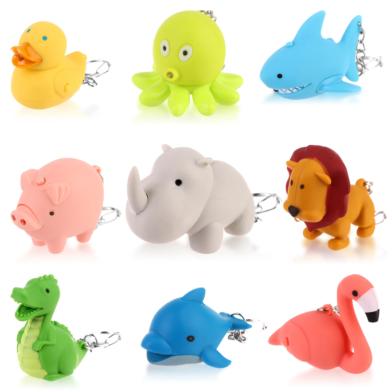 

9 PCS Nurse Flashlight Pediatric Nurse Flashlight Keychain Animal Flashlight Keychain Dolphin Lion Flamingos Dinosaur Shark Rhin