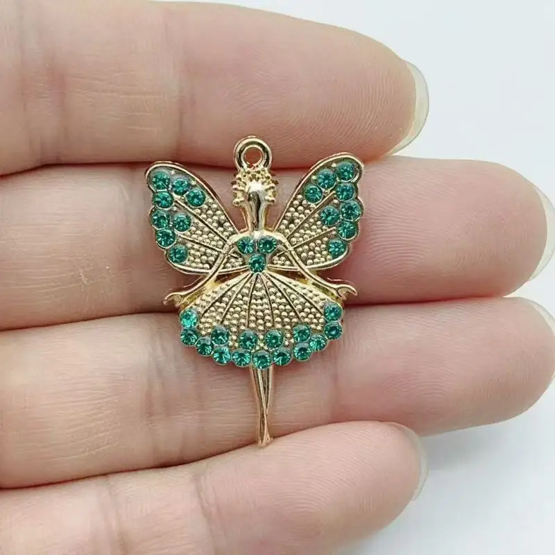 10PCS DIY Color Ballet Girl Angel Gold Alloy Jewelry Accessories Clothing Accessories Keychain Pendant view 5