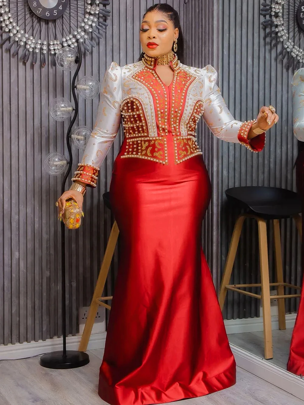 שמלות מסיבה יוקרתיות לנשים עם שרוולים ארוכים שמלת ערב נוצצת בגדי אפריקה יום הולדת חתונה שמלת מקסי שמלת מקסי דובאי קפטנים