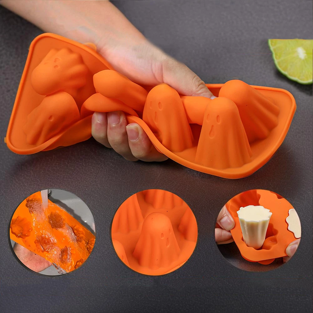 

1 шт. 3D силиконовая форма для призраков, многоразовые силиконовые формы для Хэллоуина, износостойкие праздничные кухонные инструменты для желе, шоколадных конфет, мармеладные