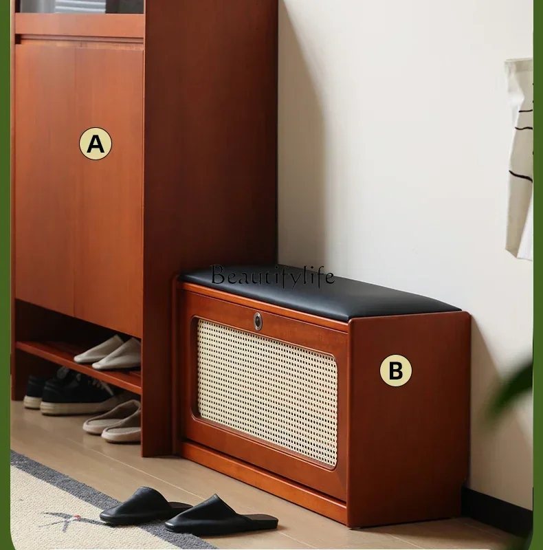 

XX39*The rattan shoe changing stool is an ancient style entrance entrance, and stool at the entrance of home is integrated.