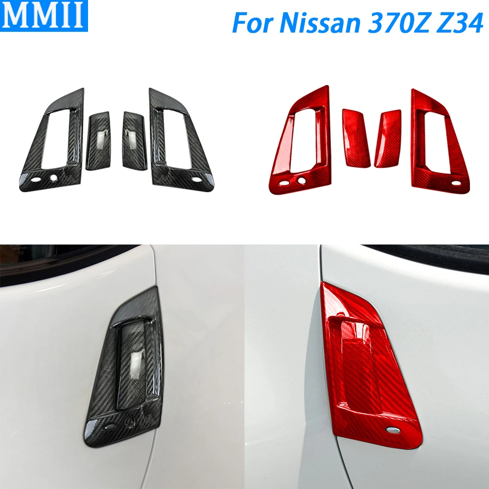 

For Nissan 370Z Z34 2009 2021 Real Dry Carbon Fiber Exterior Door Handle Panel Decorative Cover Car Modification Accessories