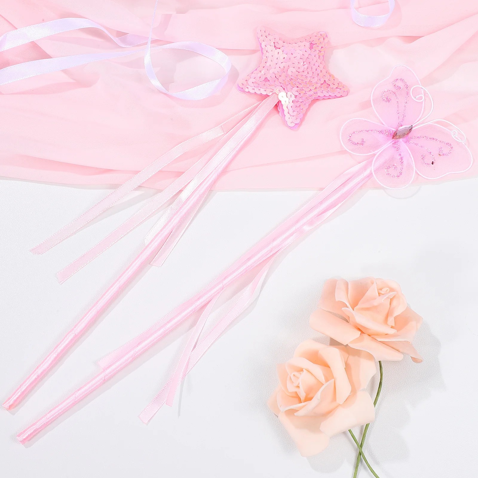 6Pcs Fairy Wands Kit Star and Butterfly Shapes Kids Cosplay Party Props Costume Props Girls Fairy Sticks Star Wands