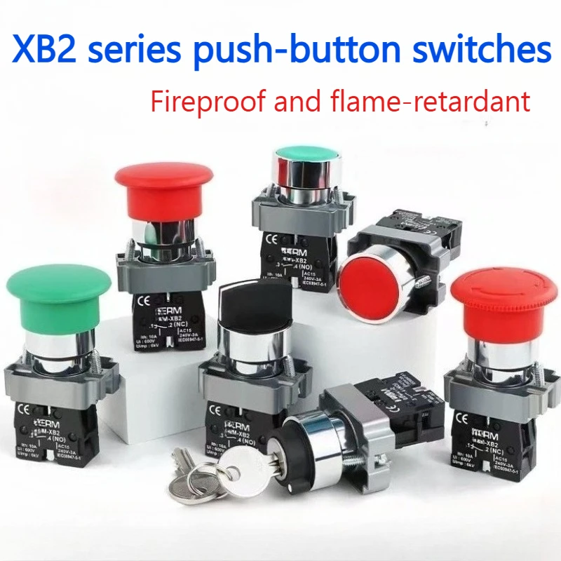 Wiring Harness Button switch self reset XB2 small mushroom head emergency stop 22mm knob key start inching power on