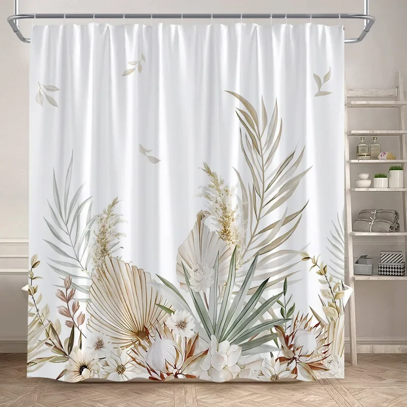 Eucalyptus Leaves Shower Curtains Autumn Brown Leaf Watercolour Plants Modern Bath Curtain Polyester Fabric Home Bathroom Decor