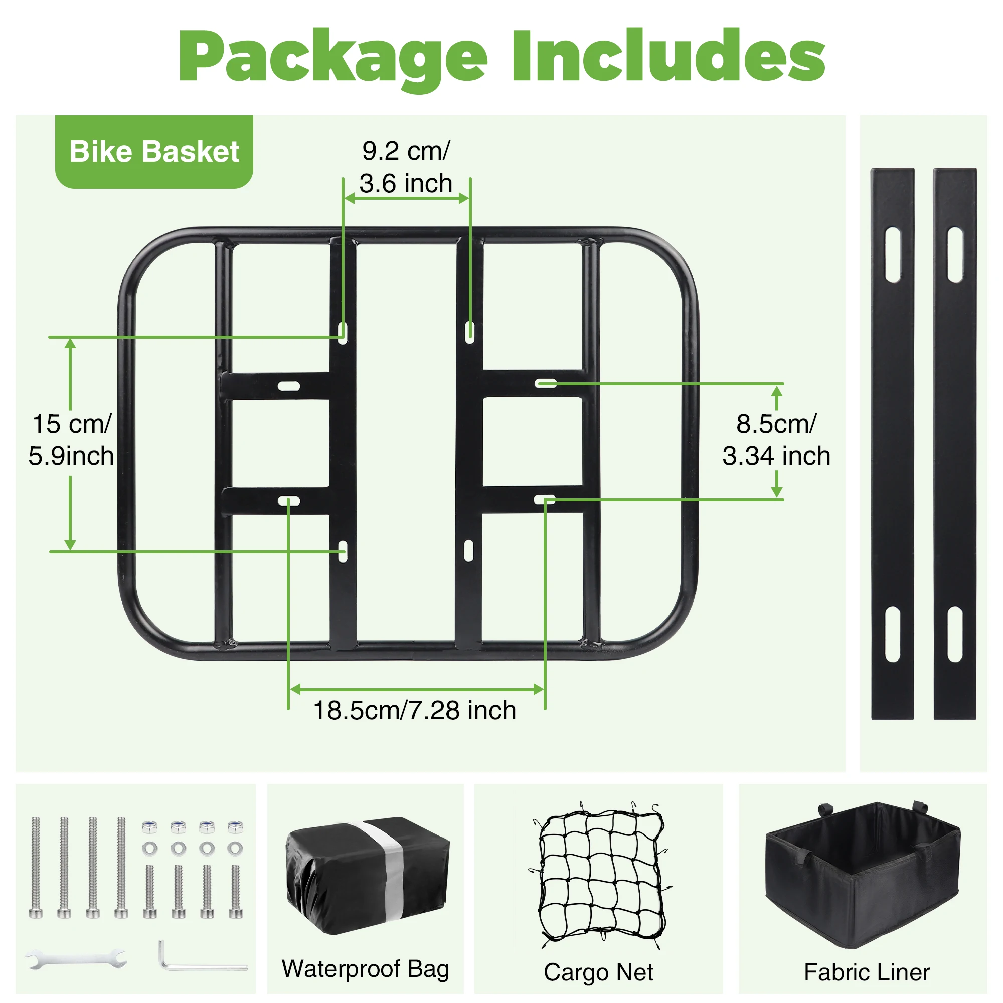 ZUKKA Rear Bike Basket Metal Bicycle Cargo Basket with Liner Bag,Cargo Net,Waterproof Cover for Bikes Rear Rack view 4