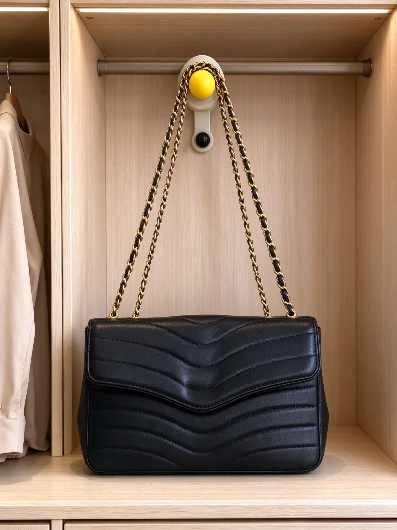 Women Flap Chain Shoulder Bag PU Leather Wavy Quilted Pattern Large Capacity Ladies Crossbody Handbag