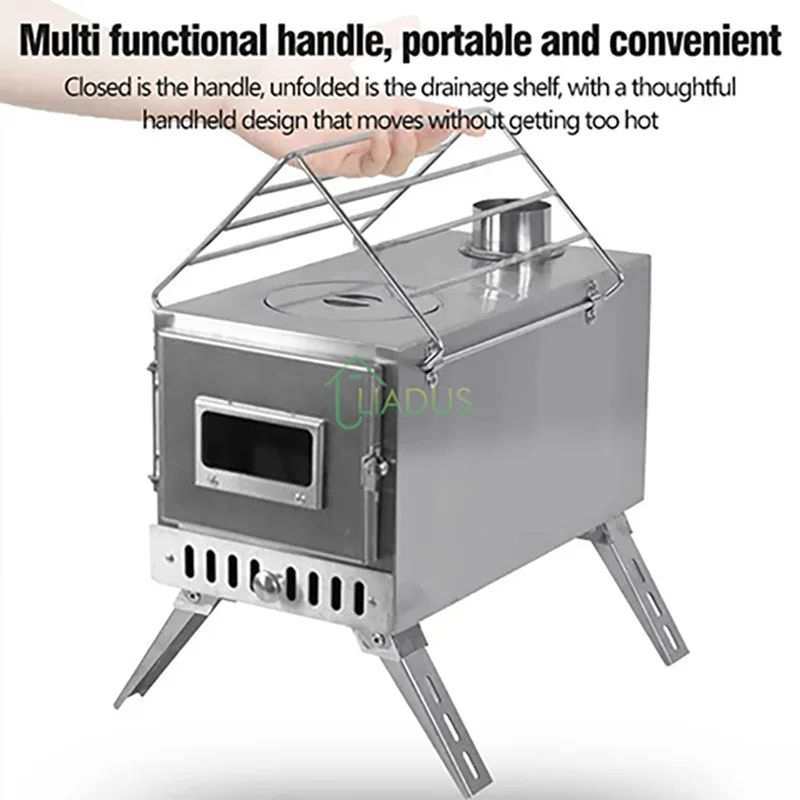 

Portable Foldable Steel Wood-Burning Stove Stainless Steel with Glass Window for Camping Outdoor Heating Heat Efficient Safe