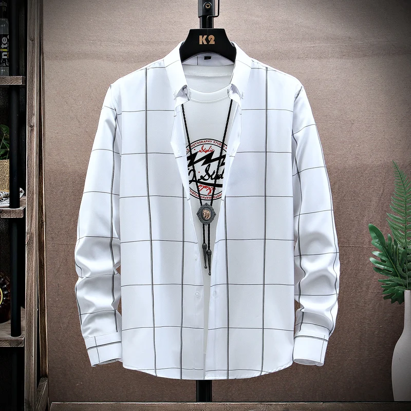 

Trendy Plaid Long Sve irt Men's Slim Fit Casual Thin Sle Autumn Spring Faion Ci Youth Outerwear No Ironing Required