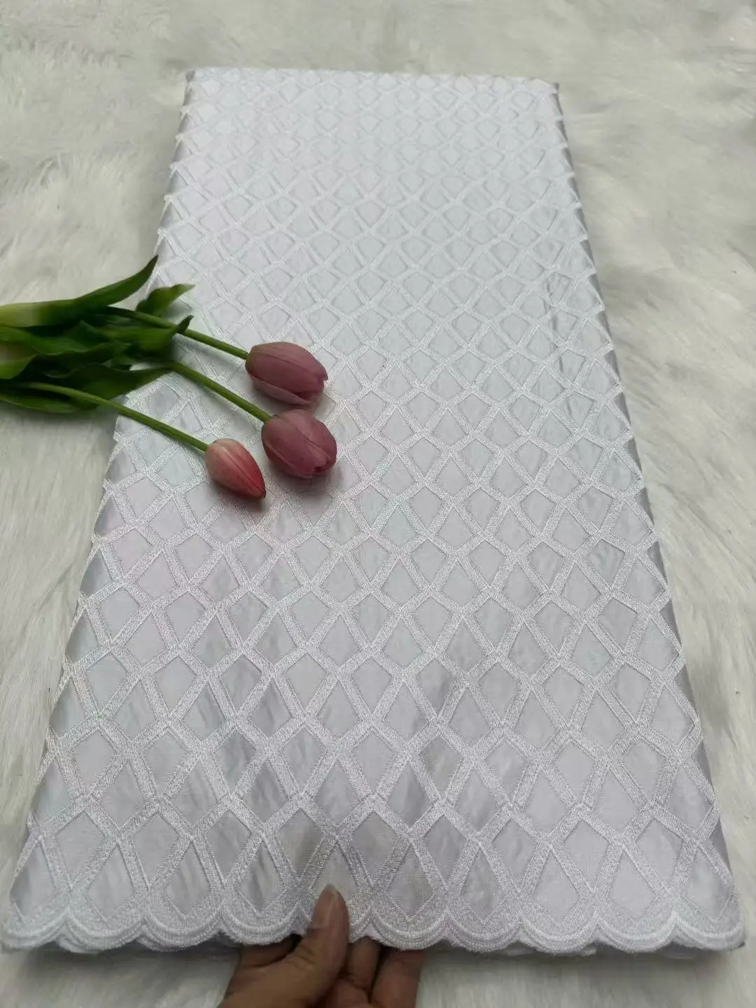 

African Nigerian Tulle Lace Fabric Sewing For Dress High Quality Damask polish luxe Cotton Pure Embroidery Sewing 5 Yards