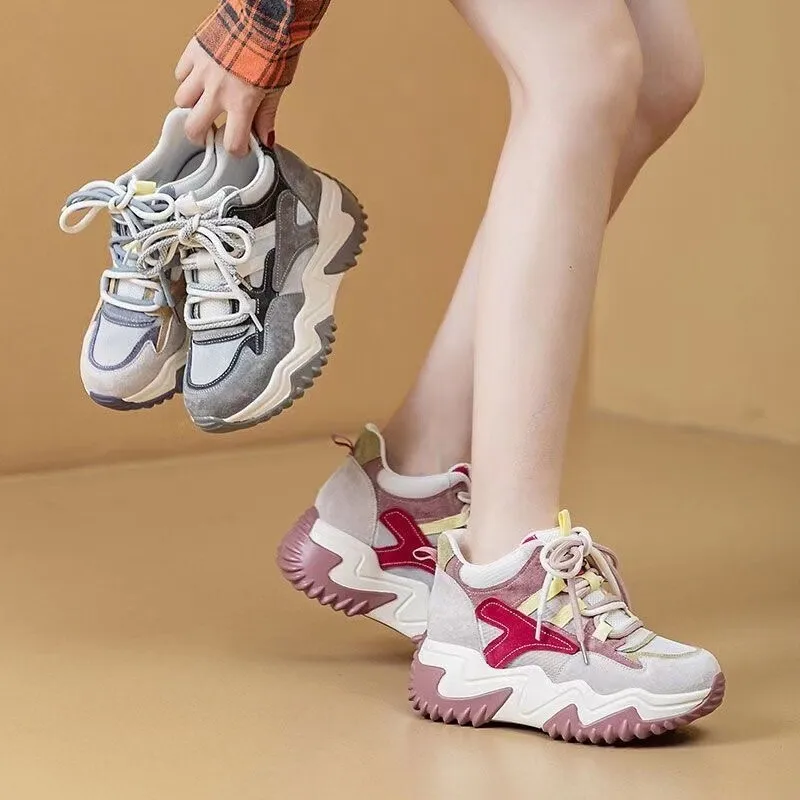 Thick Sole Dad Shoes Women 2023 Autumn/Winter New Korean Edition Color Matching Trend Versatile Candy Color Casual Sports Shoes