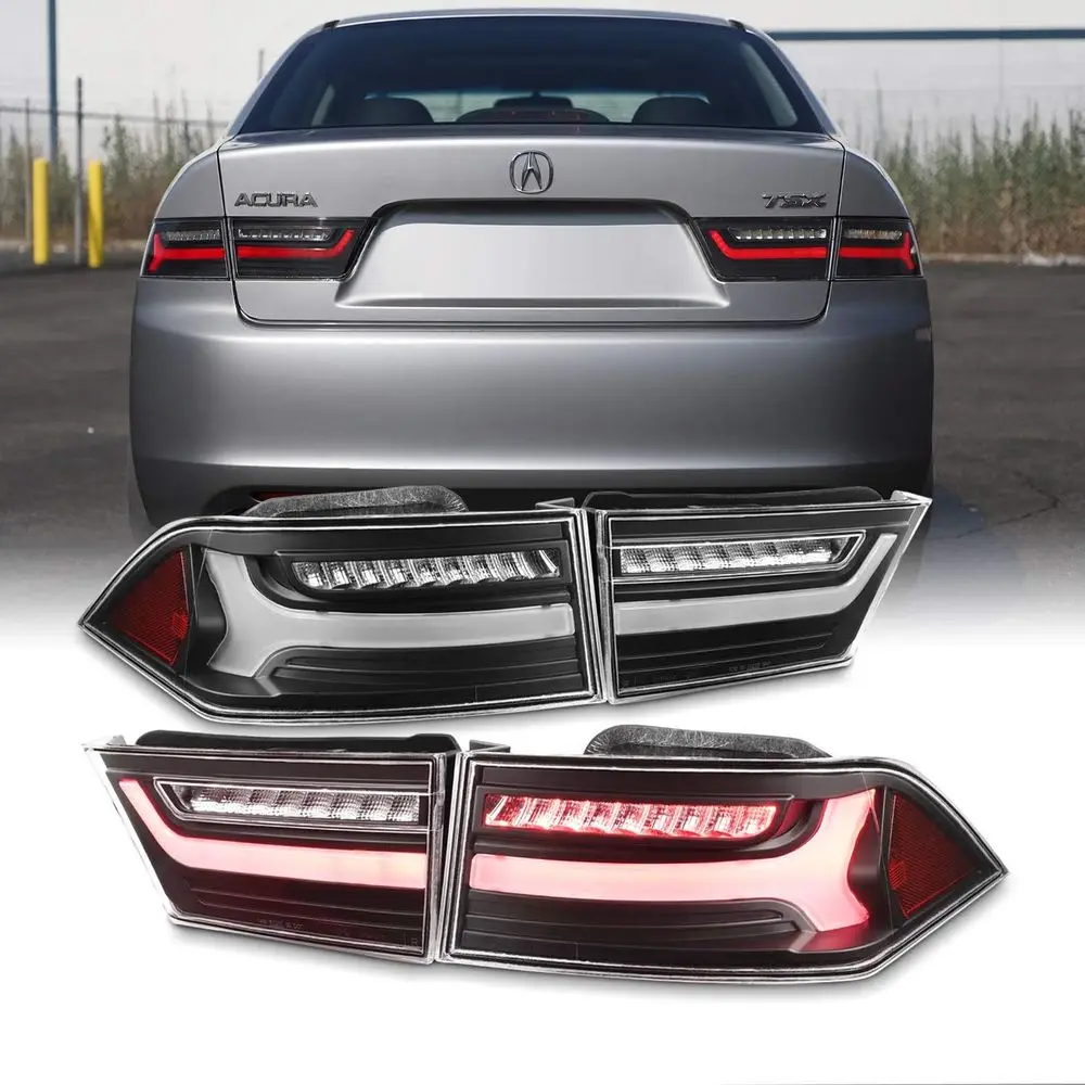 

- Fits 2004-2008 Acura TSX LED Light Bar Tail Lamps Rear Brake Light - Black Housing