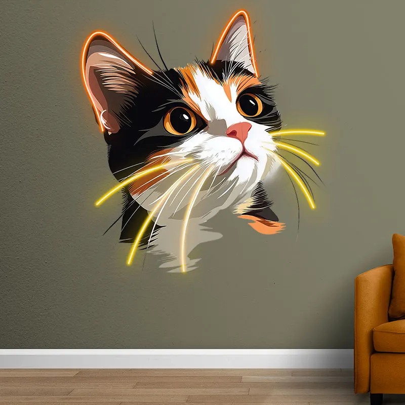 Thinking Calico Cat Wall Hanging Decor Custom LED Neon Sign