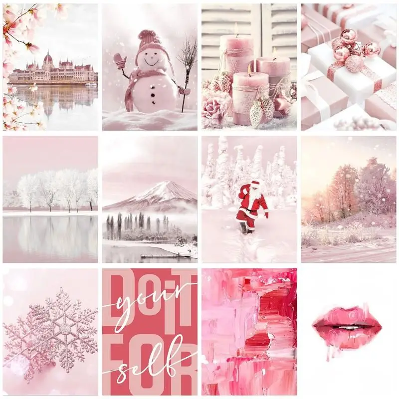 

CHENISTORY DIY Pictures By Number Pink Winter Landscape Kits Painting By Numbers Art Drawing On Canvas Gift Home Decor