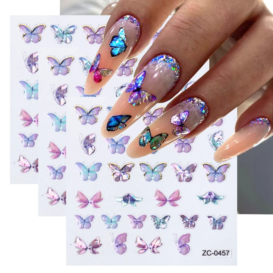 

3pcs/Set 5D Holographic Butterfly Nail Sticker Silver Laser Glitter Spring Sliders Nails Decals Nail Art Decorations Manicure