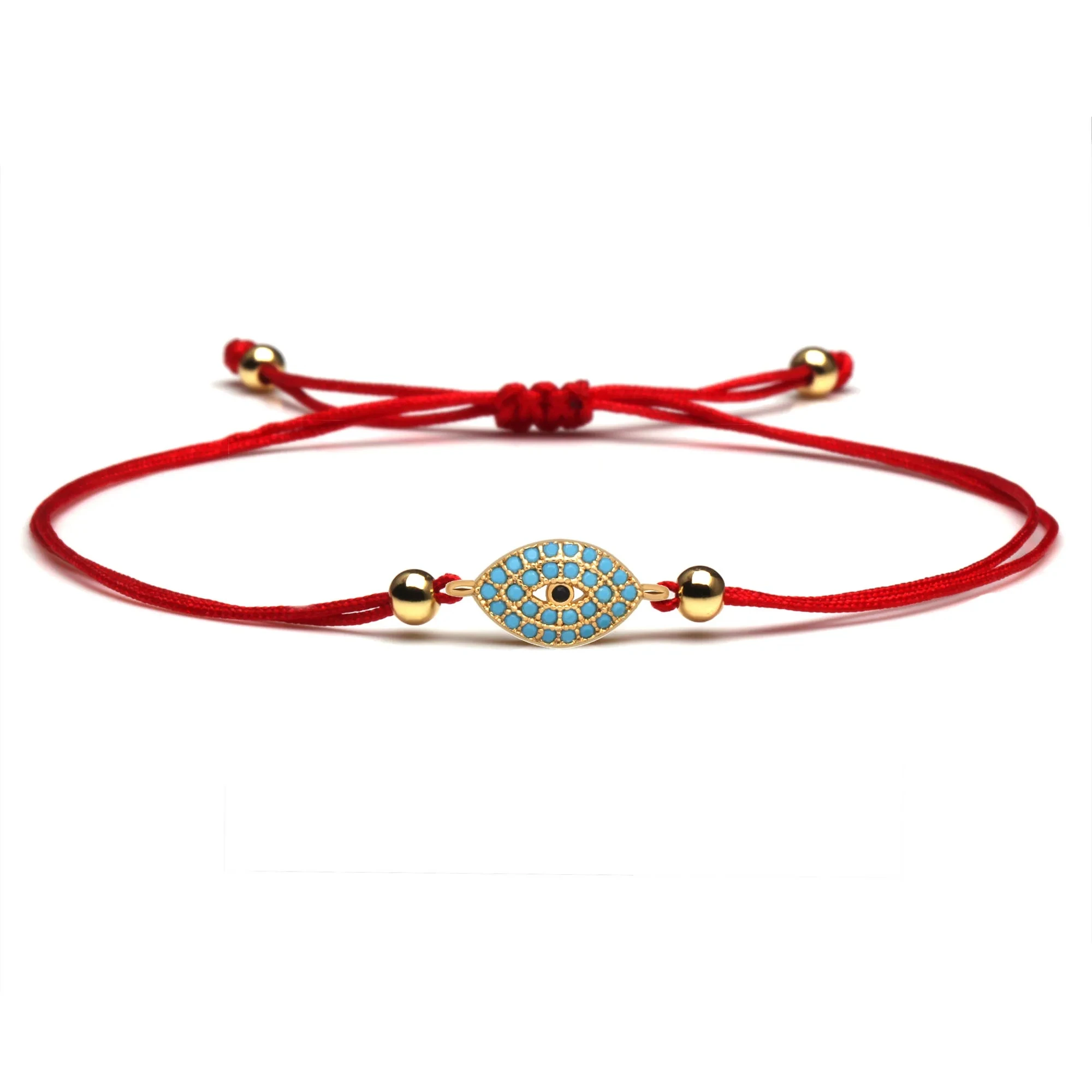 AAA Cubic Zirconia Crystal Gold-plated Brass CZ Evil Eye Lucky Charm Bracelet Women Wholesale Fashion Red String Jewelry Gift