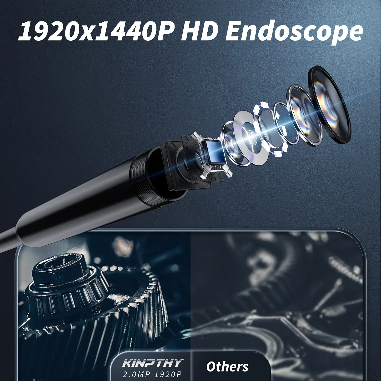 1920p HD Industrial Endoscope Camera with 8 LED Lens, Flexible Hard Wire for iOS & Android, for Car & Air Conditioner Repair