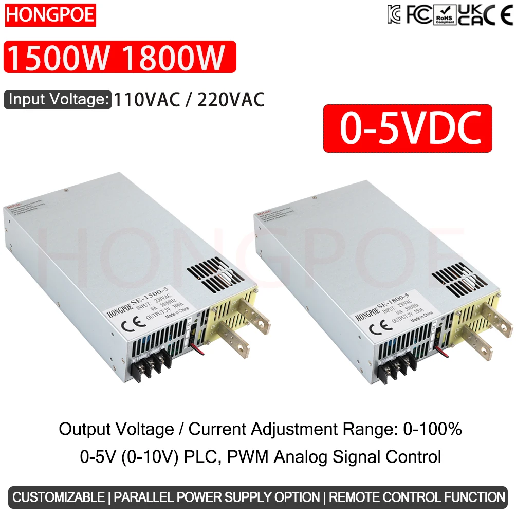 CE 0-5VDC Switching Power Supply 1500/1800W 0-100% Voltage Current Control PLC/PWM Remote ON/OFF 110/220VAC to DC for New energy