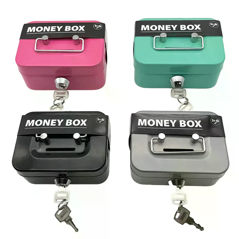 صندوق أمان المال، صندوق نقود قابل للقفل مع مفتاح، صندوق أصبع محمول مصنوع من المعدن، صندوق قفل أمان صغير، صناديق عملات معدنية قوية للأطفال #4