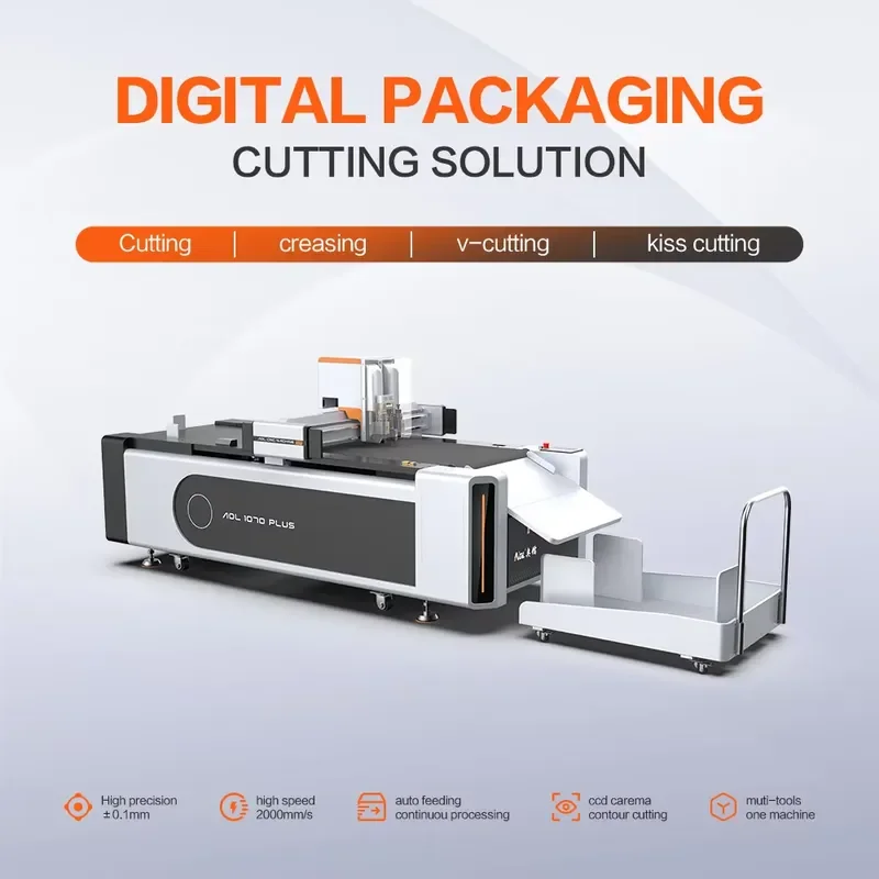 AOL conveyor belt type flat cutting machine, car sticker cardboard carton cutting machine PVC foam Kt board cutting machine