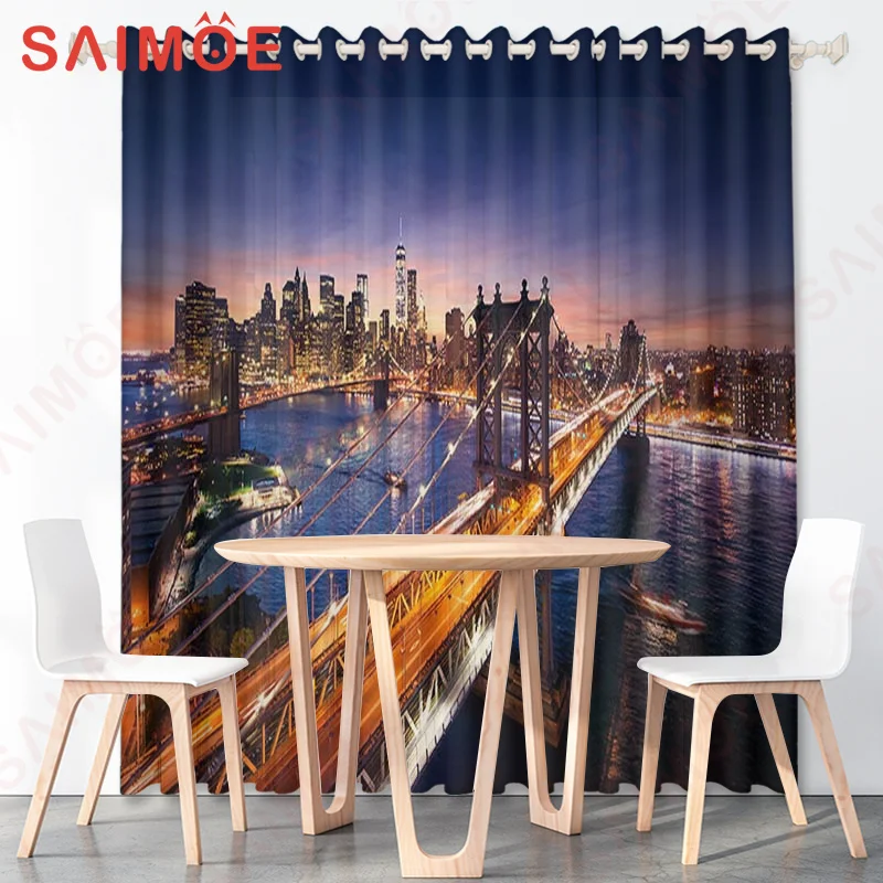 European and American Romantic Street Castle Curtains Night View Paris Tower Bridge Thin Polyester Fabric Office Home Decoration