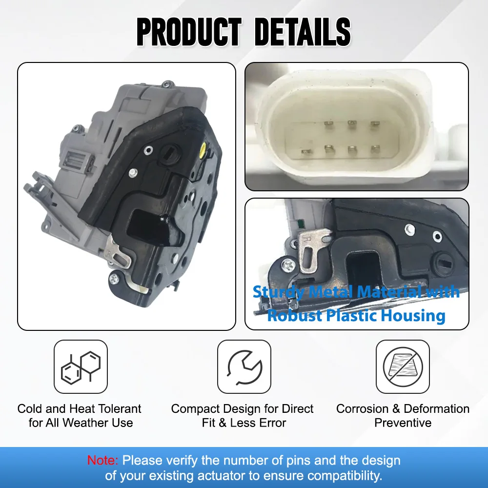 Power Door Lock Actuator Rear Right 7 Pins 8K0839016 for Audi A4/S4/A4 Quattro A5/S5 Q3 Q5 Q7 RSQ3