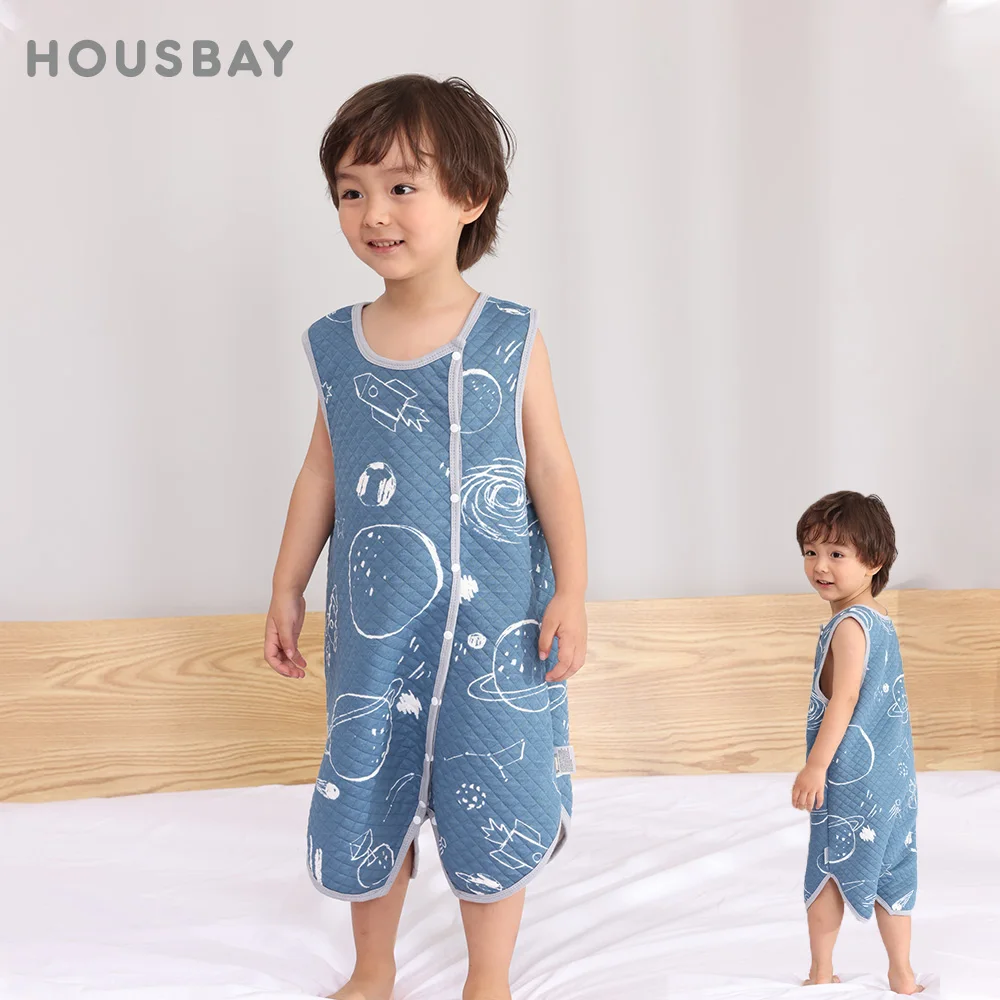 Kids Pajamas Thin Sleeveless One-Piece 1-3 Years Boys Girls Sleepwear Blanket 1Tog Rainbow Printed Children Jumpsuits