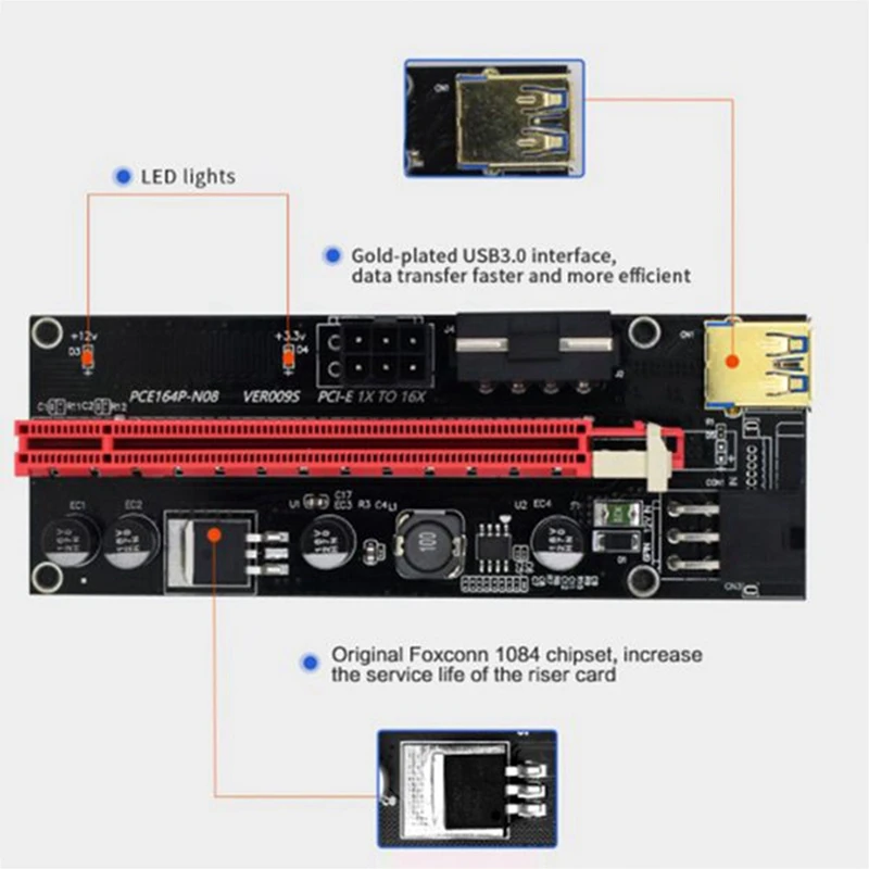 BTC 비트코인 채굴용 PCI-E 익스프레스 1X-16X 라이저 009S 카드 어댑터, PCIE 1-4 슬롯 Pcie 포트 멀티플라이어 카드