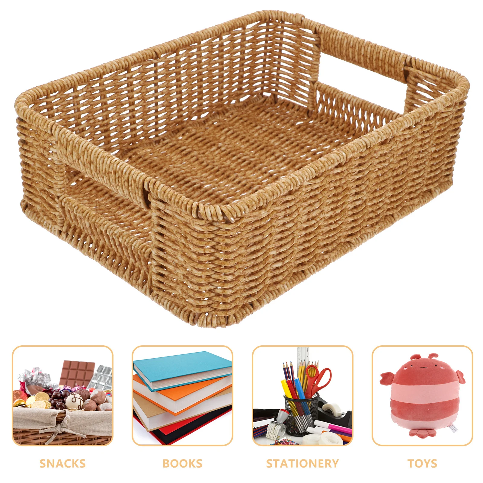 

Large Capacity Double Handle Storage Basket For Tableware Sundries Organizer Desktop Household Container Decorative Woven Bin