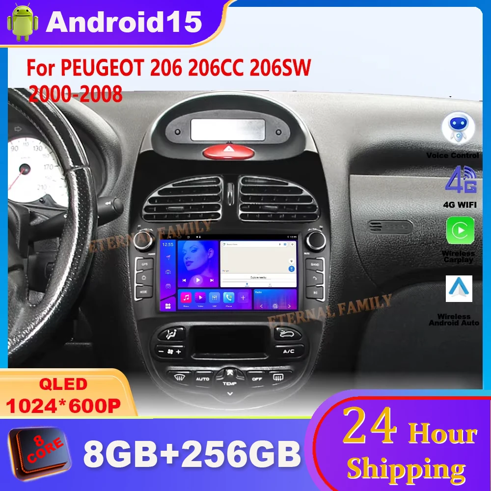 

7 inch Android 15 car For PEUGEOT 206 206CC 206SW 2000 - 2008 Carplay GPS Navigation Car Radio Video Player Multimedia Head Unit