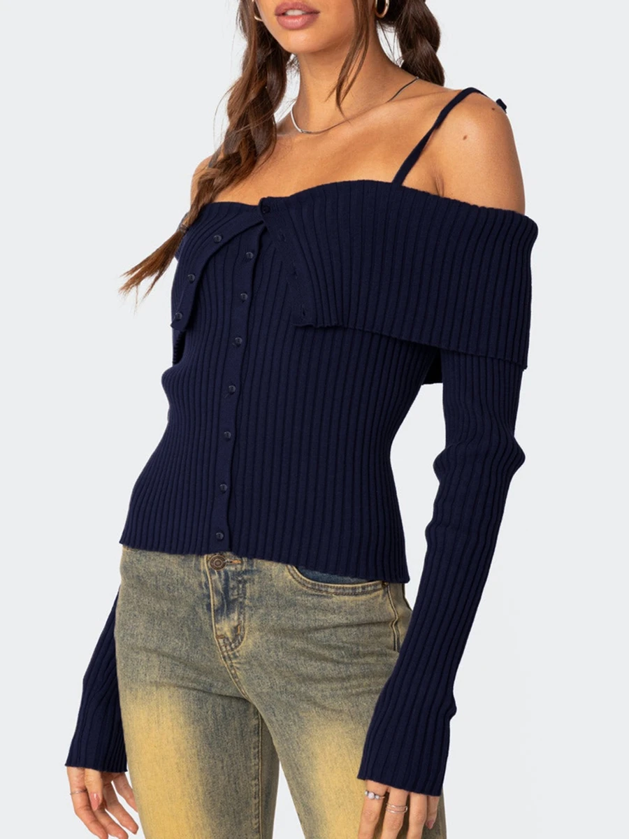 

Women Y2k Off Shoulder Knit Tops Ribbed Knit Long Sleeve Cropped Slim Fit Sweaters 2023 Fall Clothes Going Out Tops