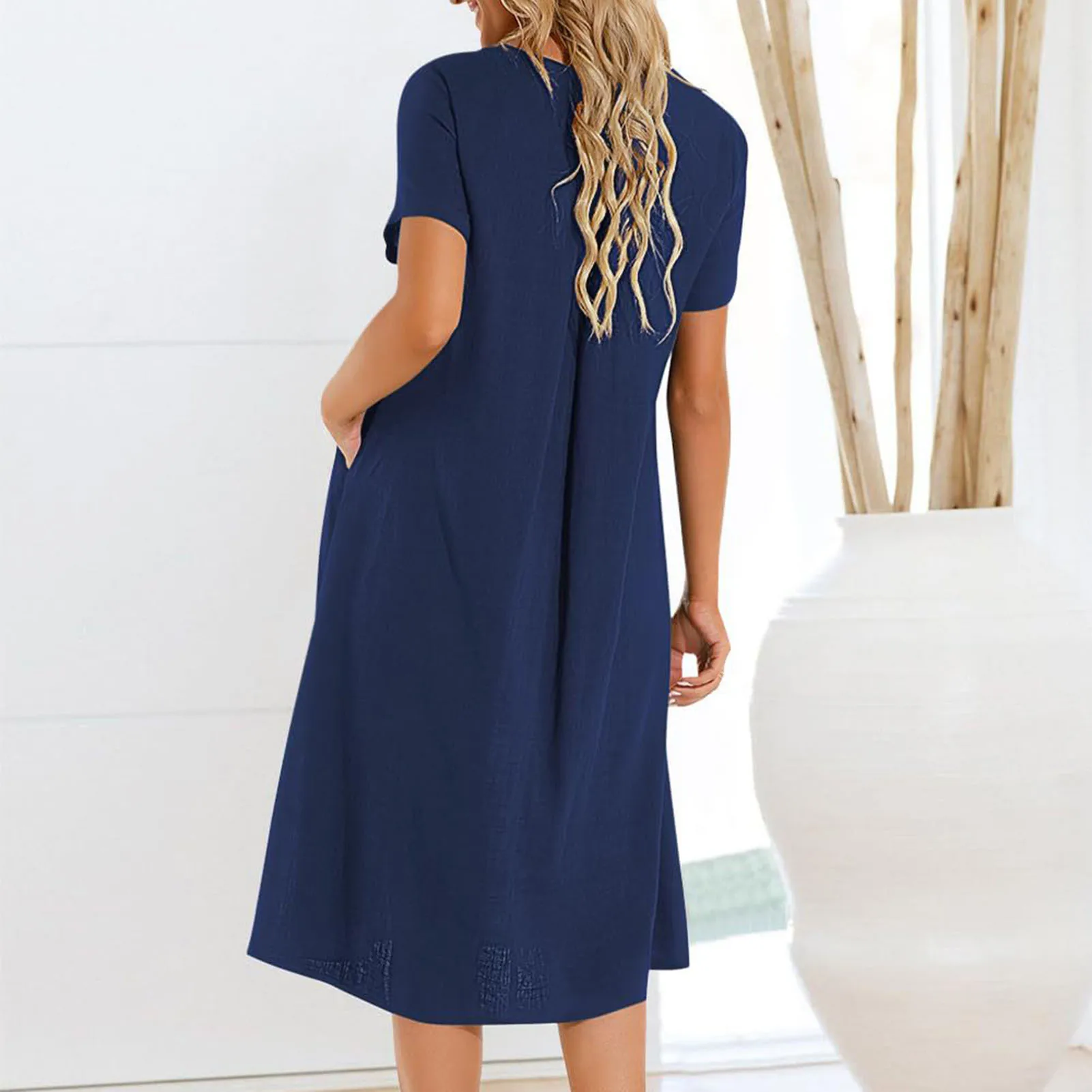 2025 봄 여성 코튼 린넨 맥시 드레스 여름 캐주얼 반팔 O넥 선드레스 여성 빈티지 포켓 루즈 롱 로브
