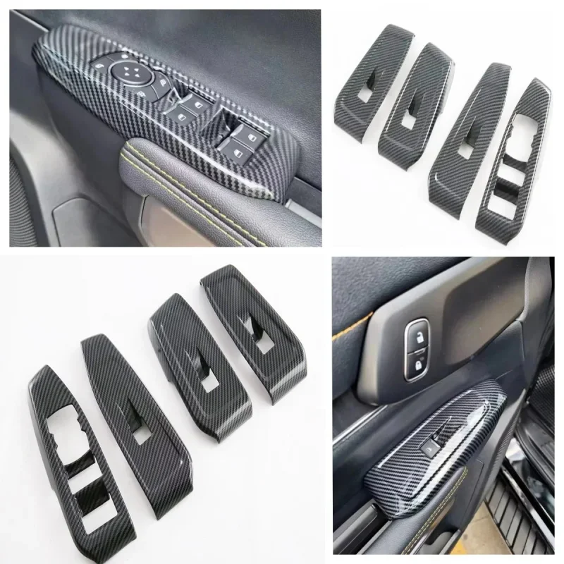 LHD RHD For Ford Ranger Everest 2023 2024 Carbon Fiber Interior Accessories Window Lift Switch Button Cover Trims Door Armrest