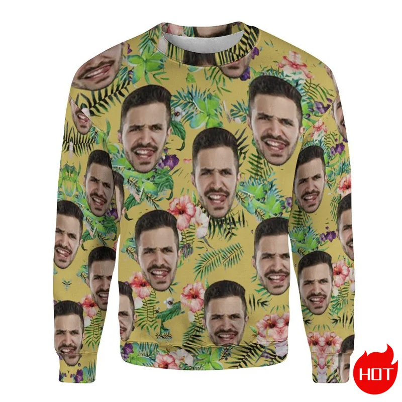 Autumn New 3D Printing Custom Face Sweatshirts For Men Funny Customization Xmas Graphic Round Neck Sweatshirts Fashion Clothing