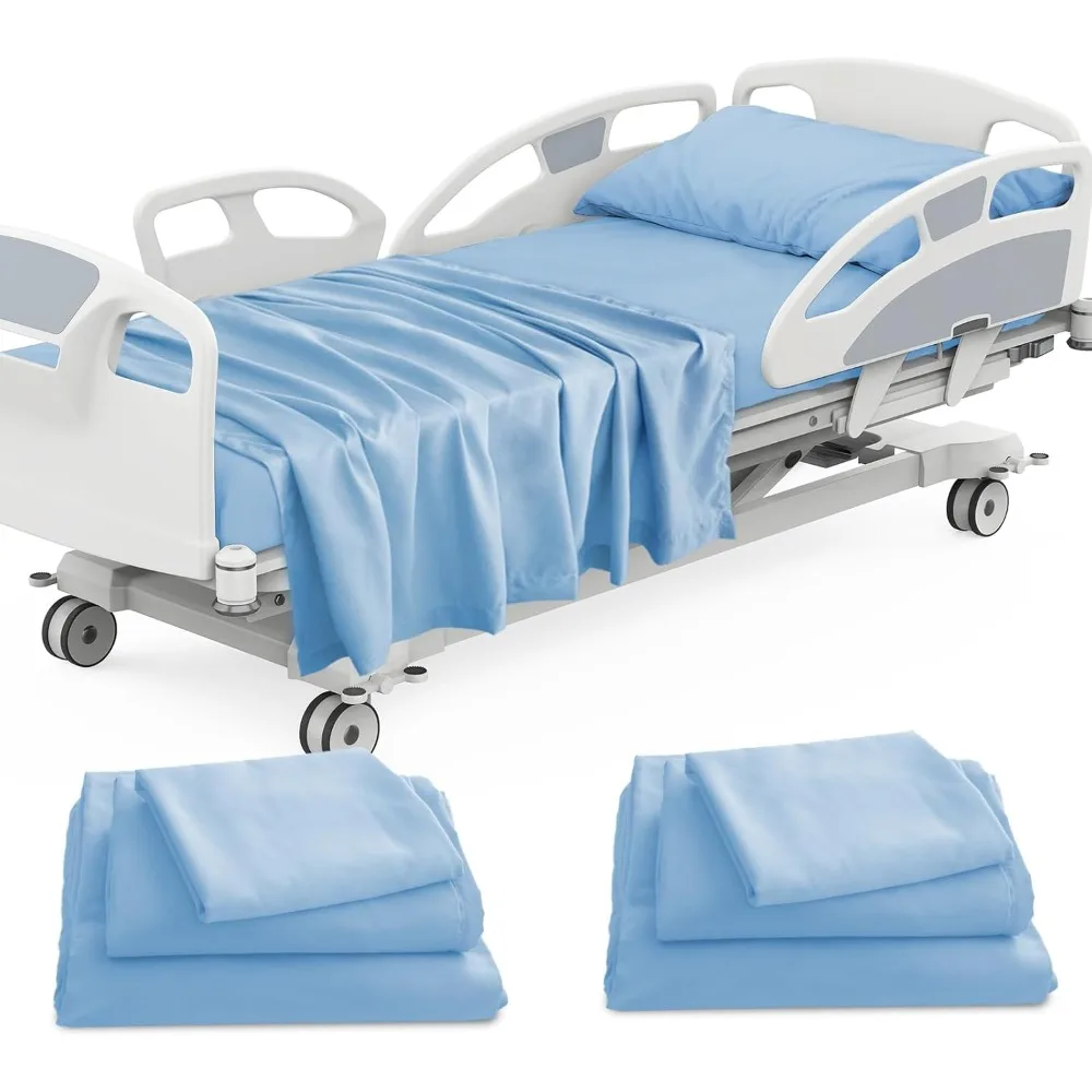 

6-Piece Hospital Bedding Set: 2 Fitted Sheets (36x80x9), 2 Flat Sheets, and 2 Pillowcases for Home and Hospital