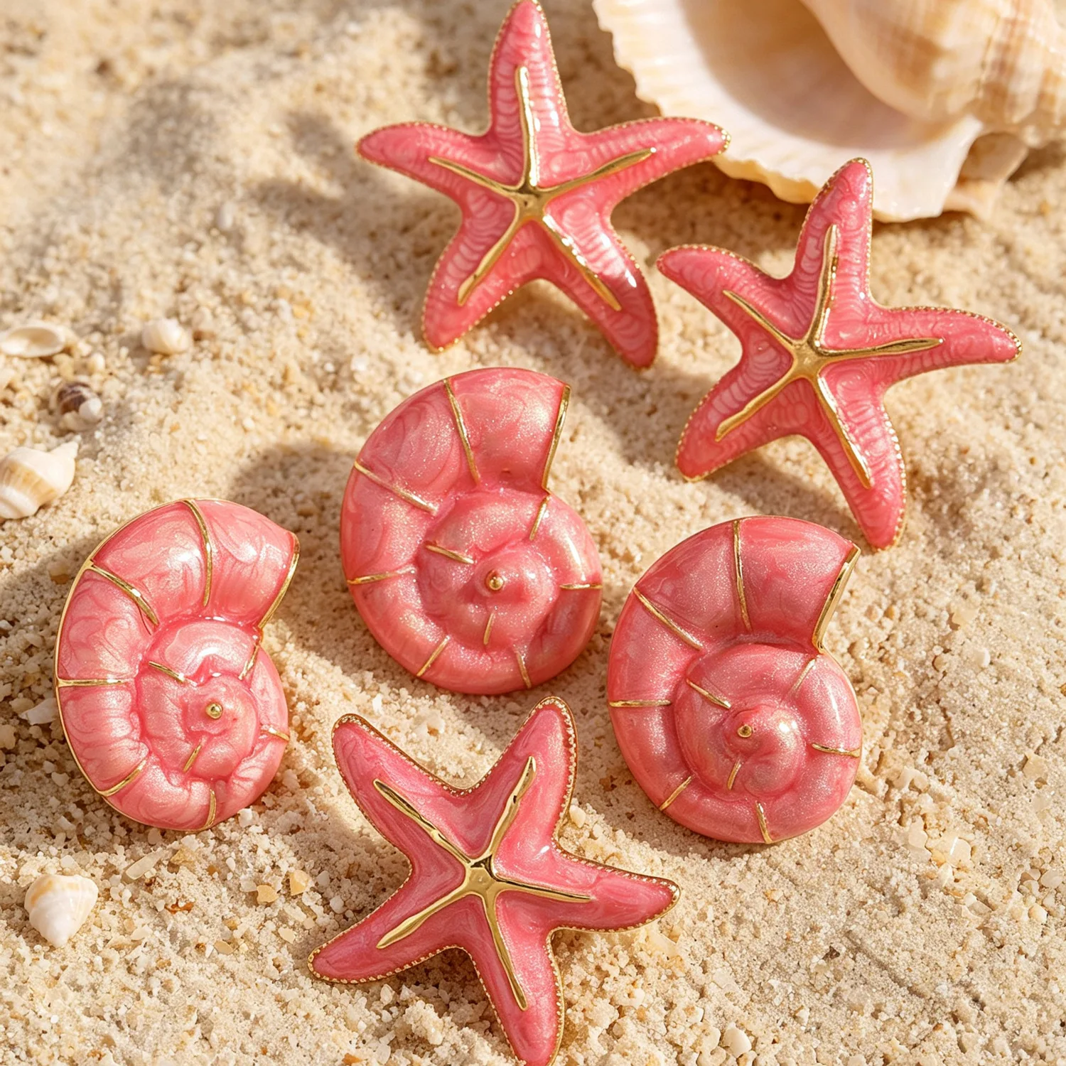 Dopamine Sea Star Conch Earnail Rings Exquisite Ocean Style Summer Vintage Vacation Style Accessories for Women Daily Jewelry