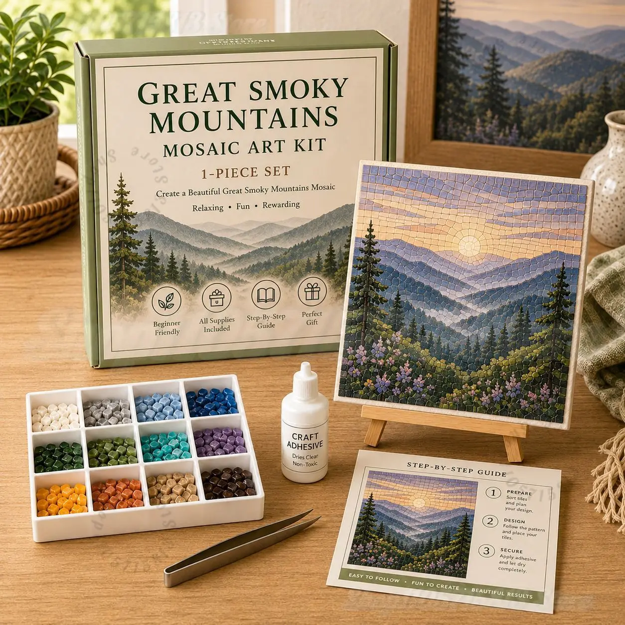Mosaic Art Kit DIY Adult Craft Set Complete Mosaic Making Supplies Ocean Landscape Building Pattern Handmade Decor Art Gift