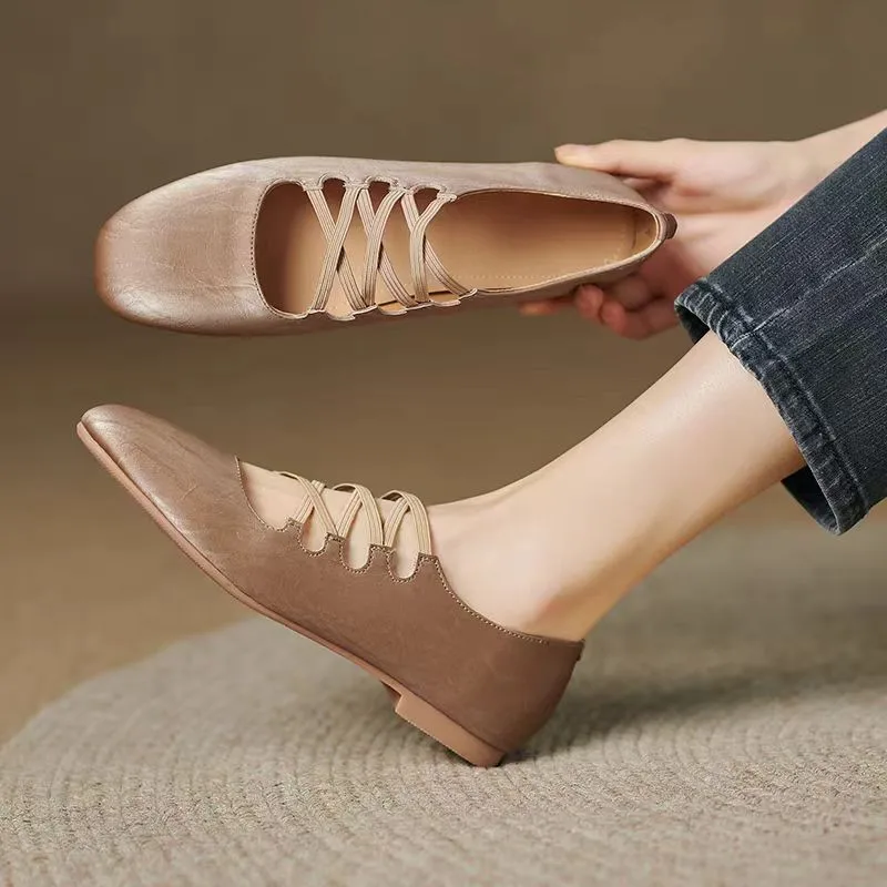 

New Ballet Shallow Flat Shoes Soft Commuting Casual Shoes Spring and Autumn Retro Cross-laced Flat Mary Jane Shoes Zapatos Mujer