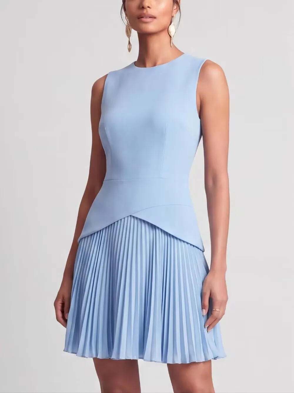 High Quality Customized O-neck Knee Length White Pleat Sleeveless A-line Robes De Soirée Vestidos Para Bodas Mujer Invitada 원피스