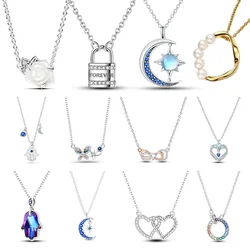 Sterling Silver S925 Original Heart Rose Pendant Necklace Snake Chain Exquisite Charm Necklace Diy Jewelry for Women Gift